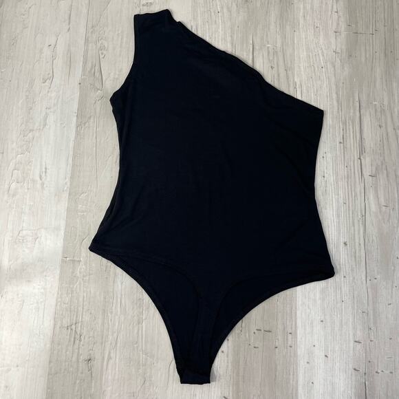 Flounce Club London Basic Plain One Shoulder Black Thong Bodysuit Sleeveless 6 - Picture 2 of 10